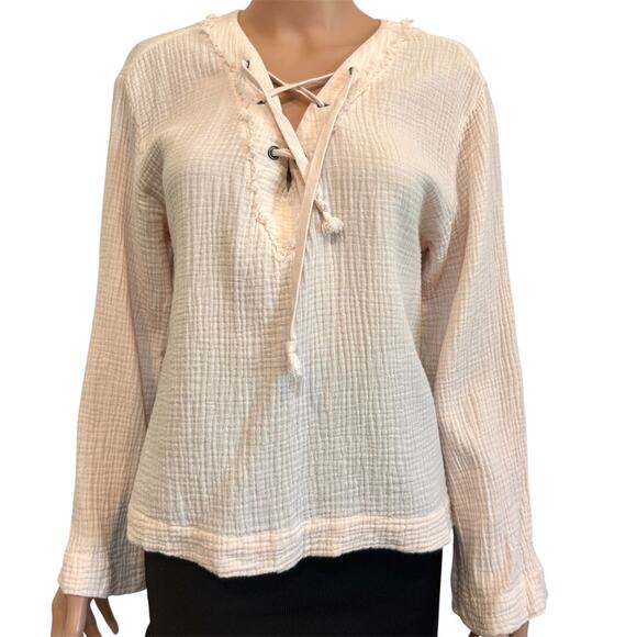 Anthropologie Cloth & Stone medium gauze lattice lace front tie top TLS1 2739 - Picture 11 of 11